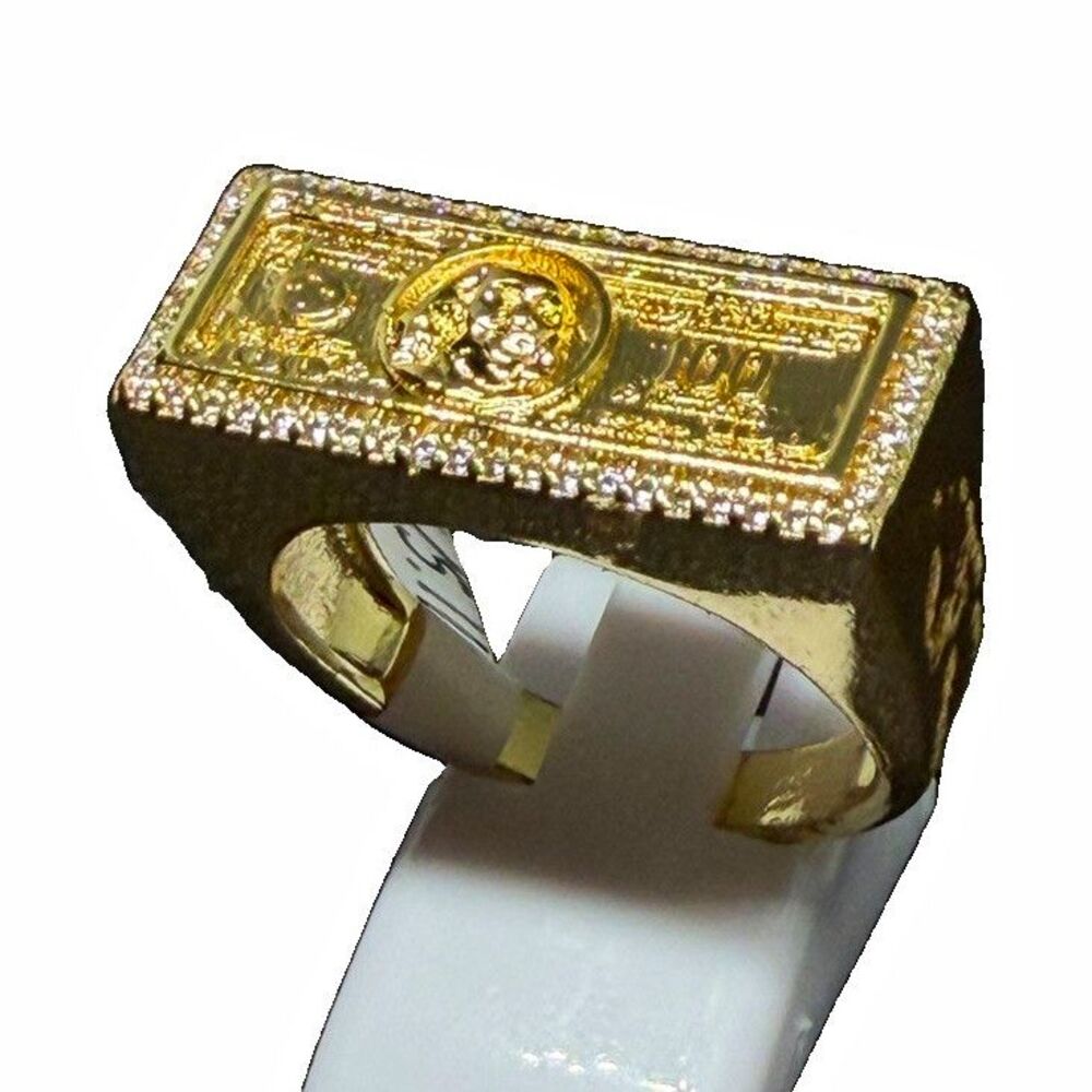 14K Yellow Gold Tone Rectangle Signet Ring Size 11, 5mm Band Width